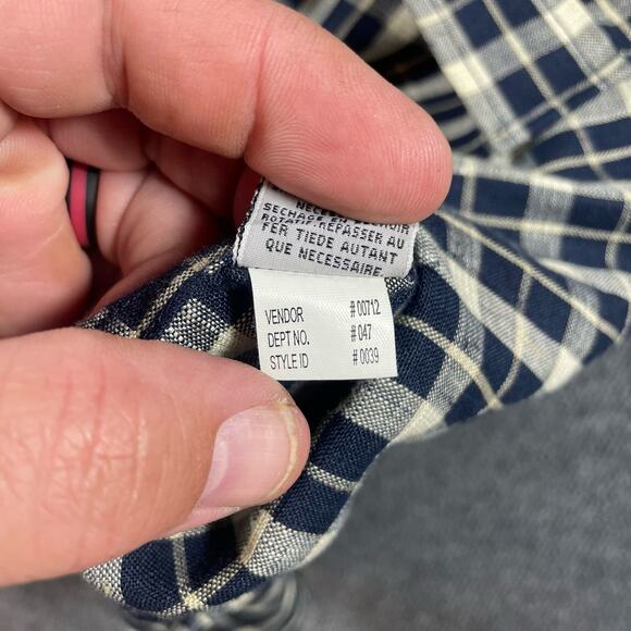 AKA Eddie Bauer Button Up Shirt Men's Large Blue Plaid Long Sleeve 100% Linen - Picture 8 of 10